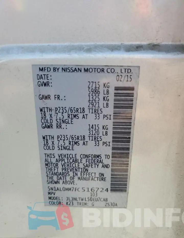 5N1AL0MM7FC516724 Photo# 13