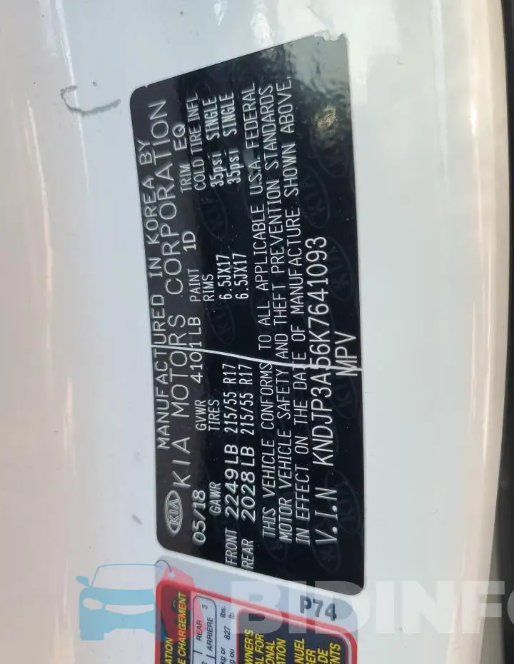 KNDJP3A56K7641093 Photo# 12