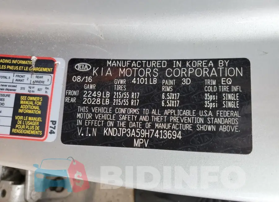 KNDJP3A59H7413694 Photo# 13