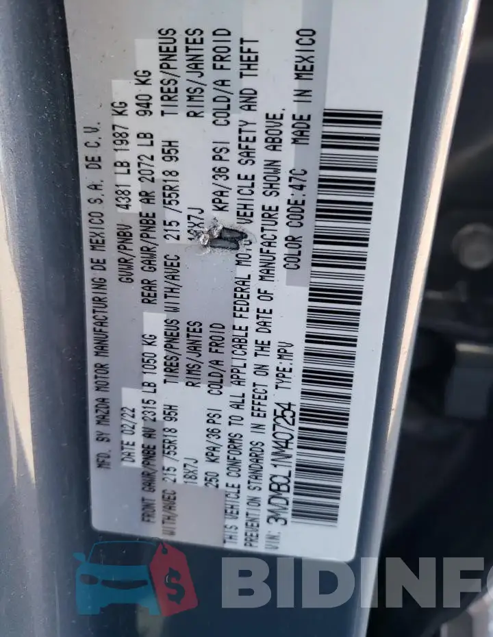 3MVDMBCL1NM407254 Photo# 14