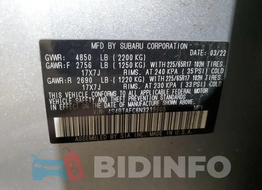4S4BTAFC6N3219005 Photo# 12