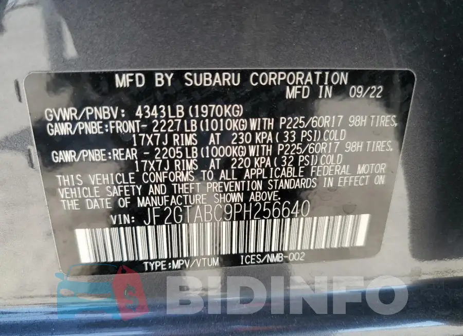 JF2GTABC9PH256640 Photo# 14