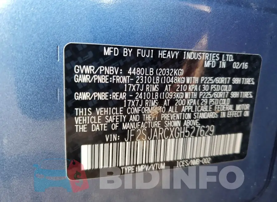 JF2SJARCXGH527629 Photo# 12