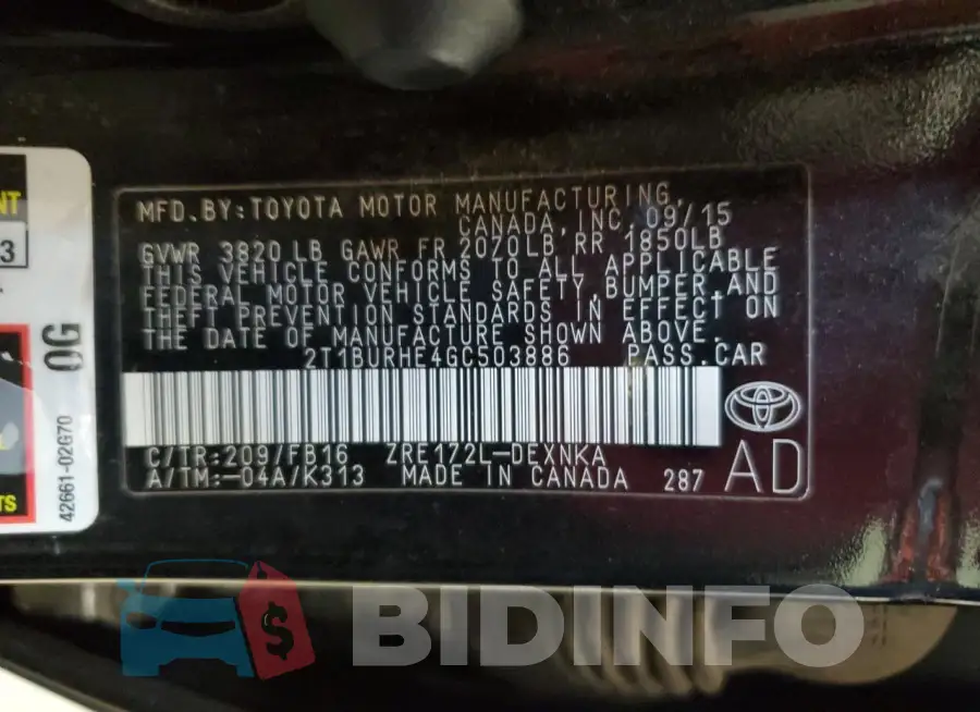 2T1BURHE4GC503886 Photo# 13