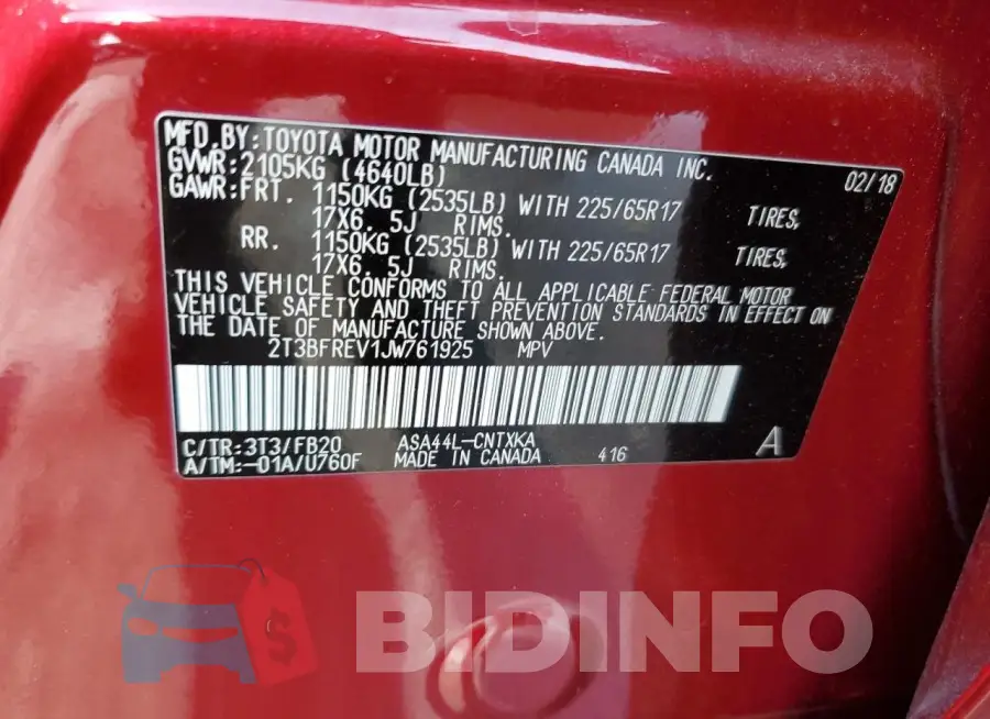 2T3BFREV1JW761925 Photo# 14
