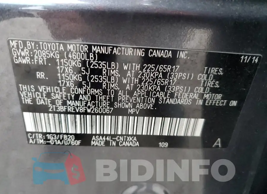 2T3BFREV8FW260067 Photo# 13