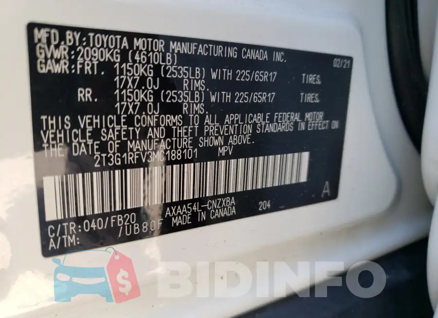 2T3G1RFV3MC188101 Photo# 14