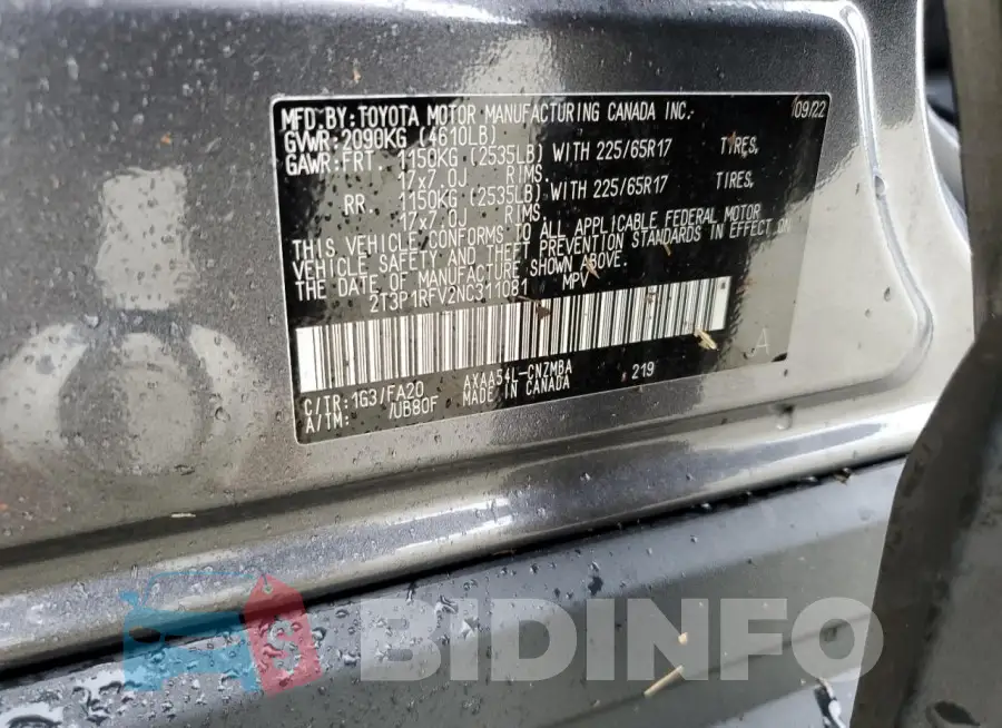 2T3P1RFV2NC311081 Photo# 14
