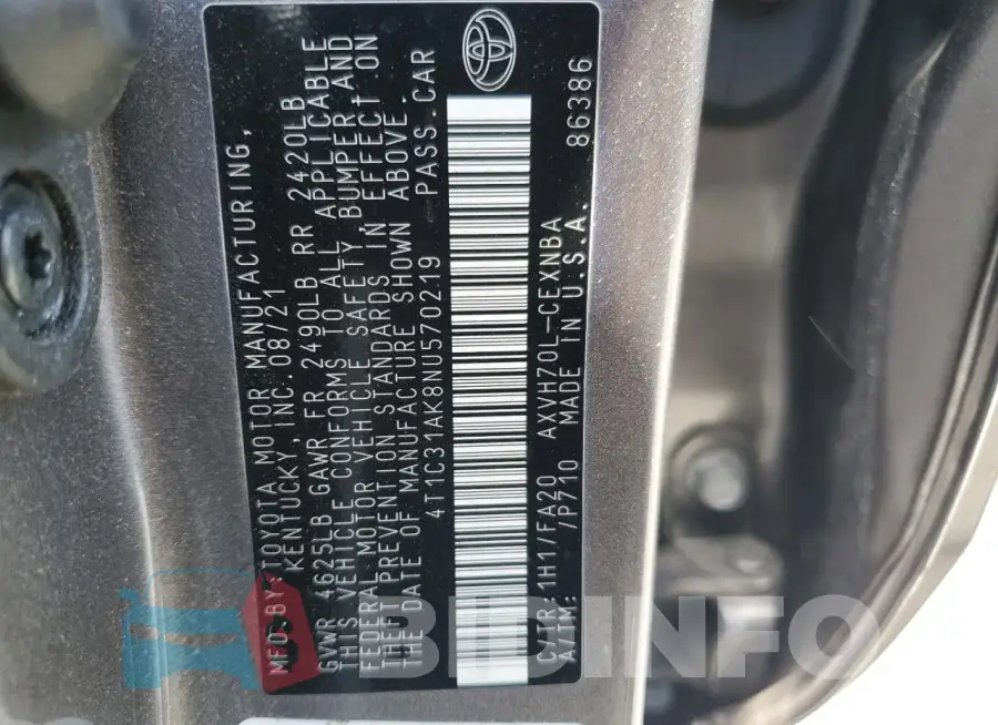 4T1C31AK8NU570219 Photo# 12