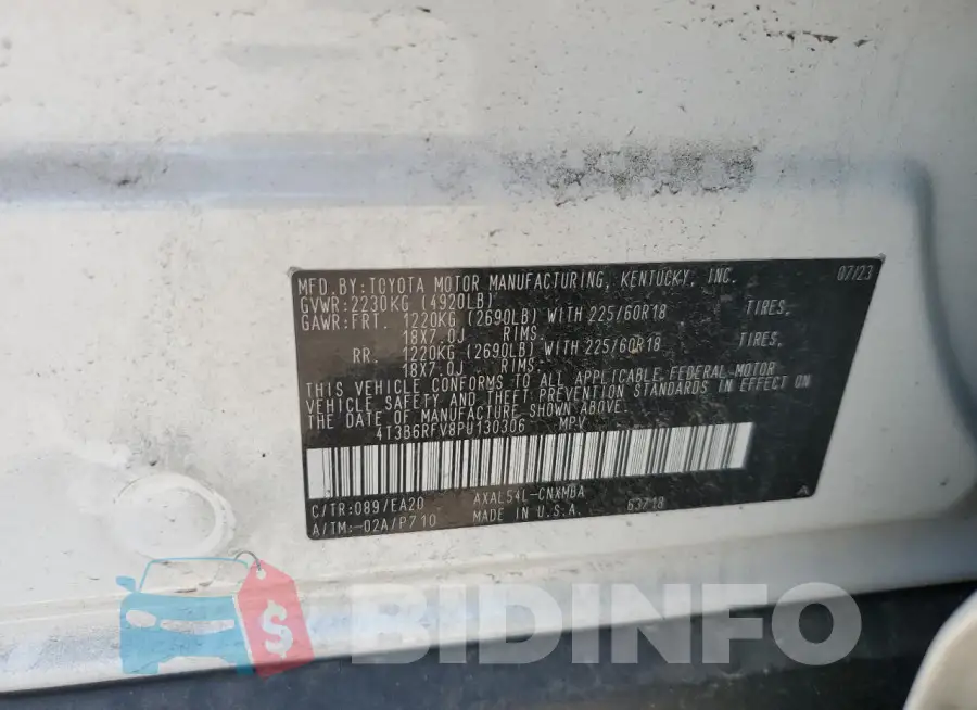 4T3B6RFV8PU130306 Photo# 13