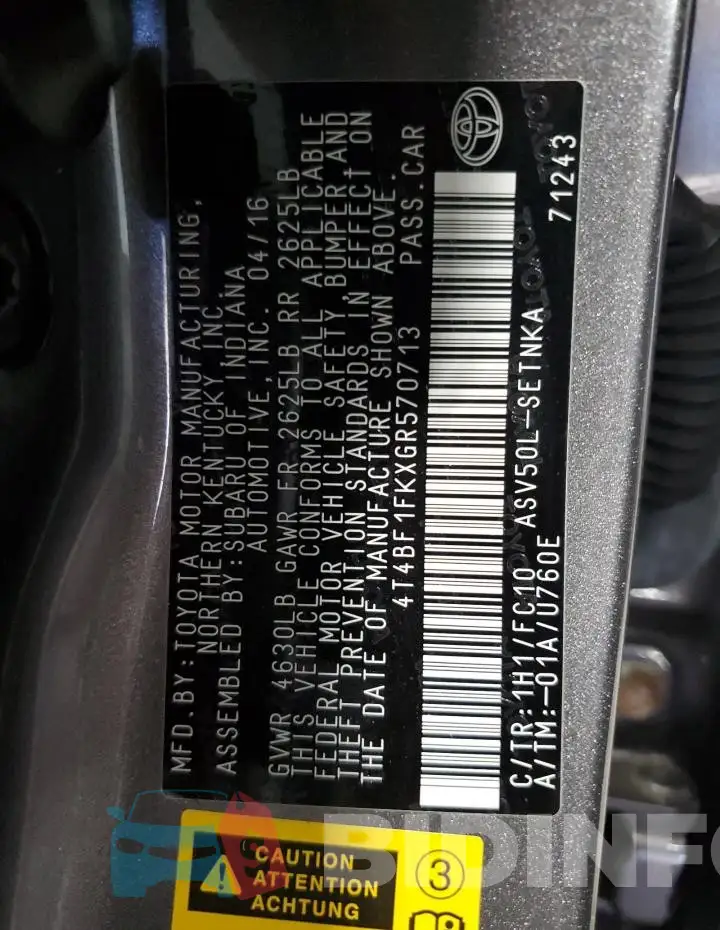 4T4BF1FKXGR570713 Photo# 12