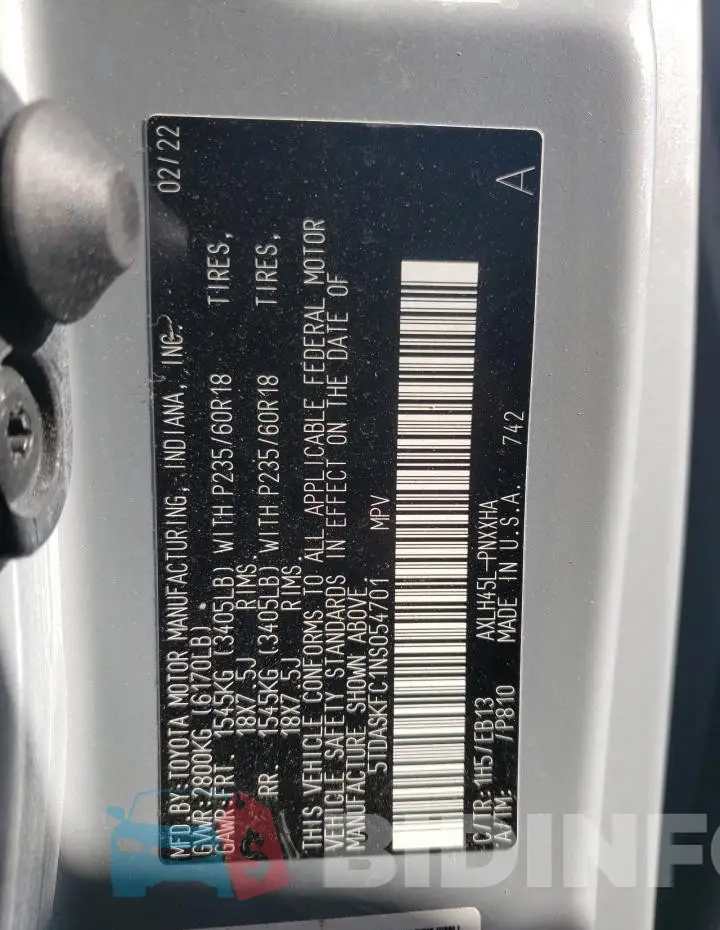 5TDASKFC1NS054701 Photo# 13