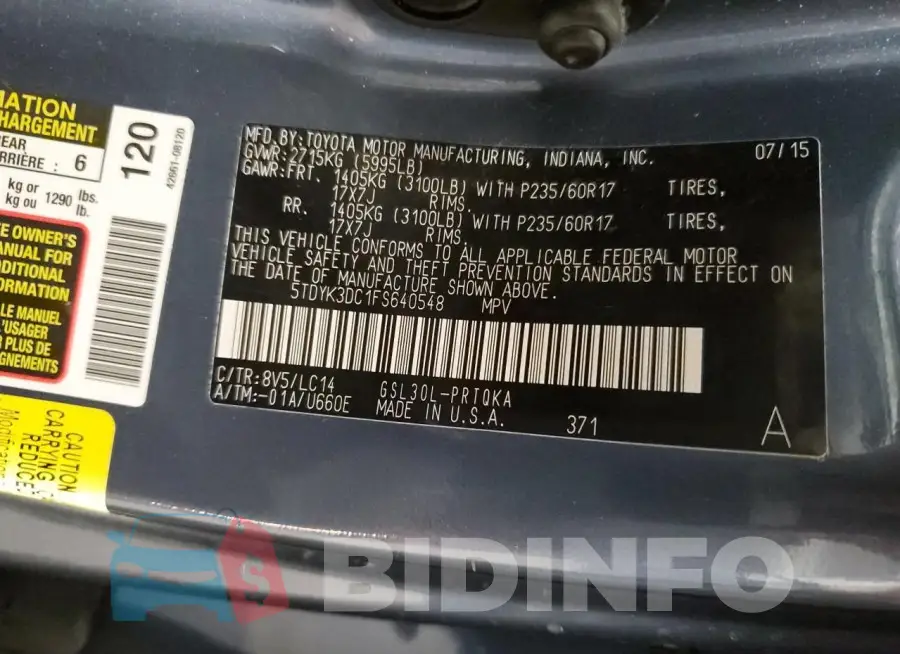 5TDYK3DC1FS640548 Photo# 13