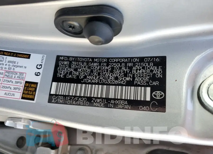 JTDKARFU7G3028942 Photo# 12