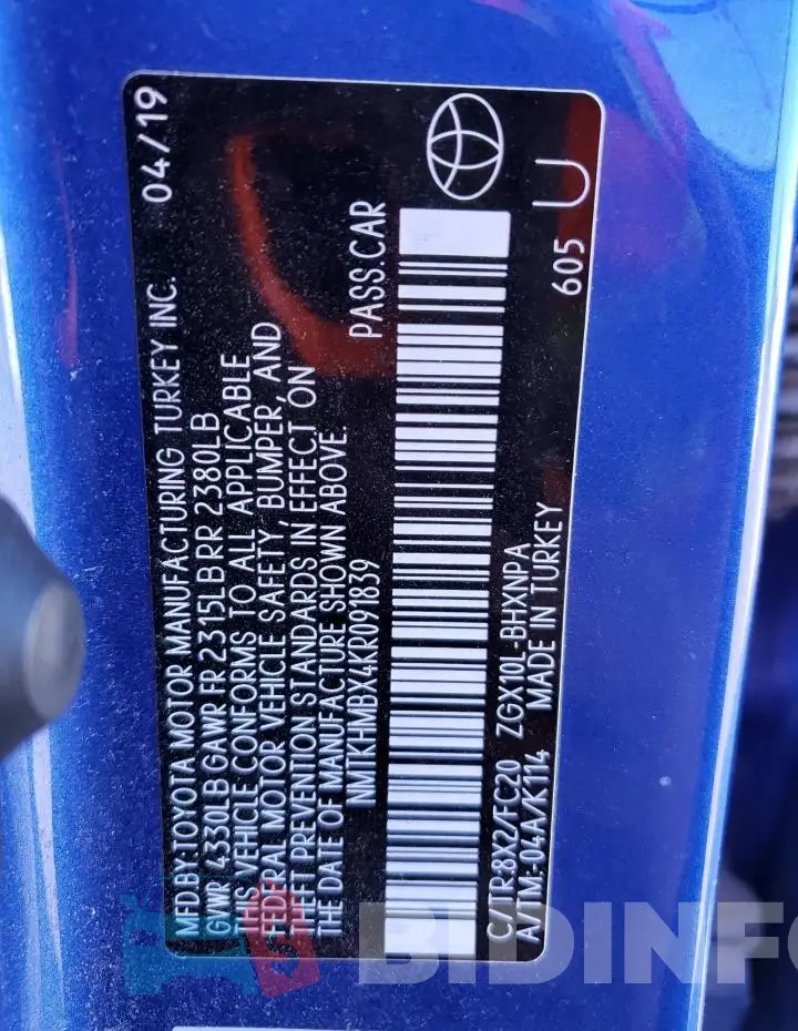 NMTKHMBX4KR091839 Photo# 14