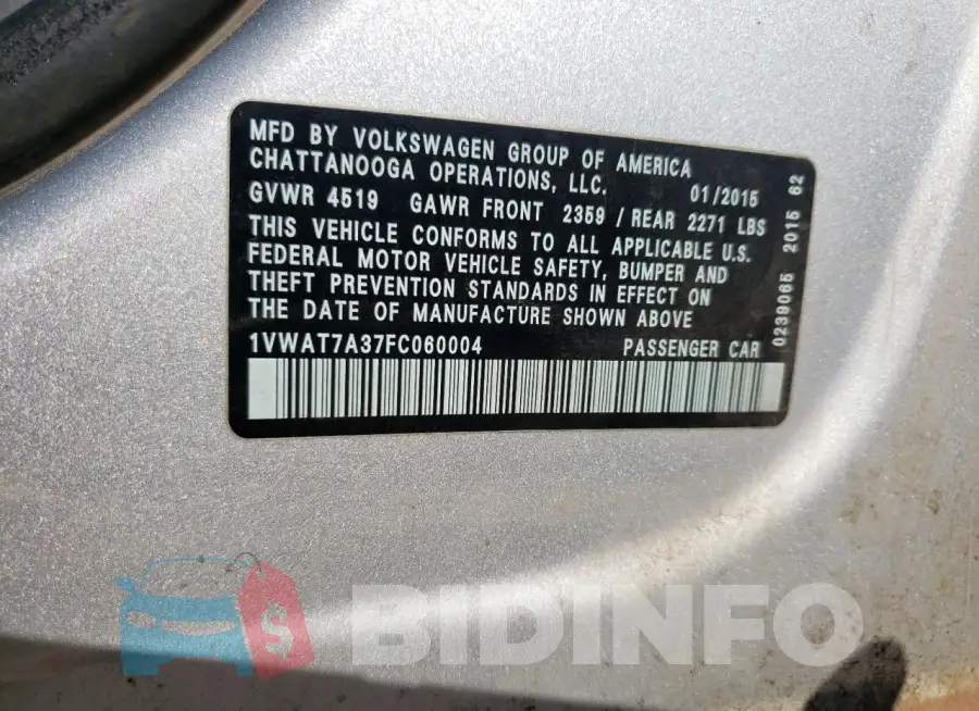 1VWAT7A37FC060004 Photo# 12
