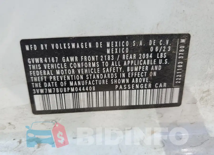 3VW7M7BU8PM044408 Photo# 12