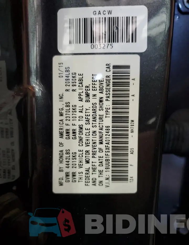 19UUB1F5XFA012486 Photo# 12