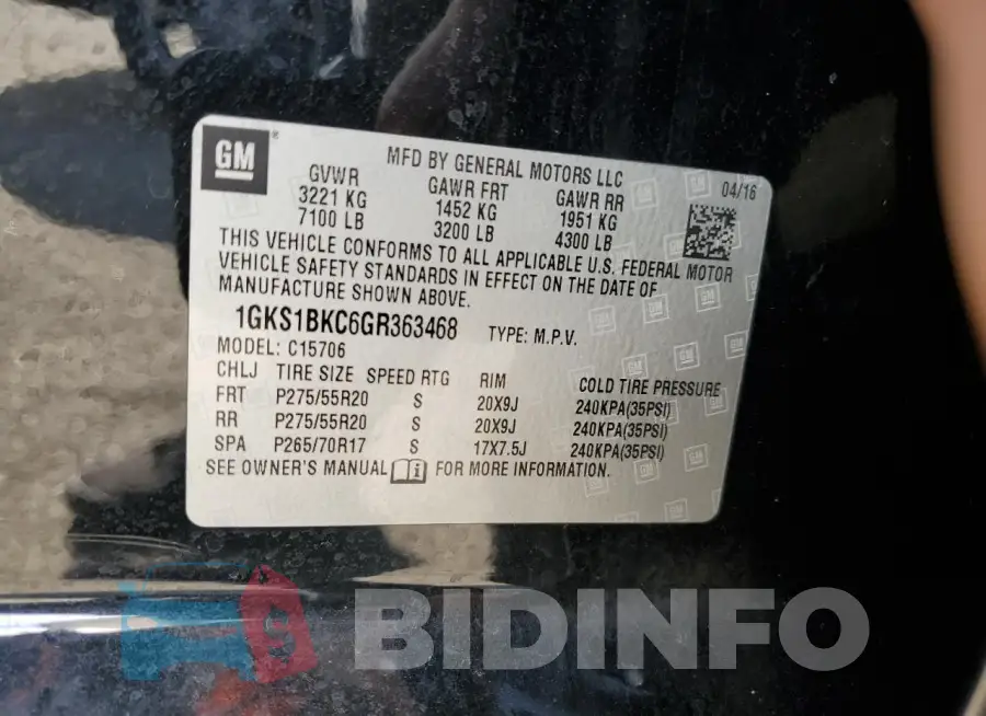 1GKS1BKC6GR363468 Photo# 12