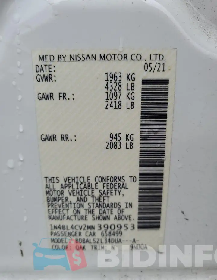 1N4BL4CV2MN390953 Photo# 12