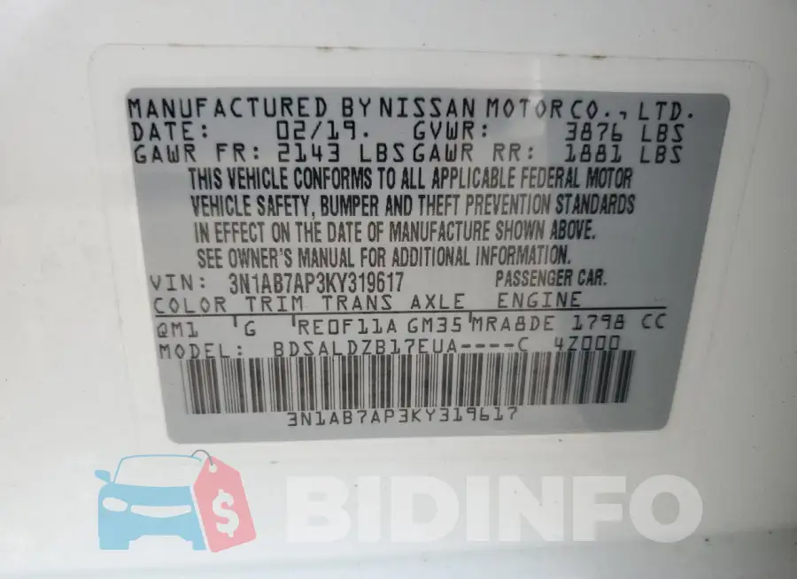 3N1AB7AP3KY319617 Photo# 12