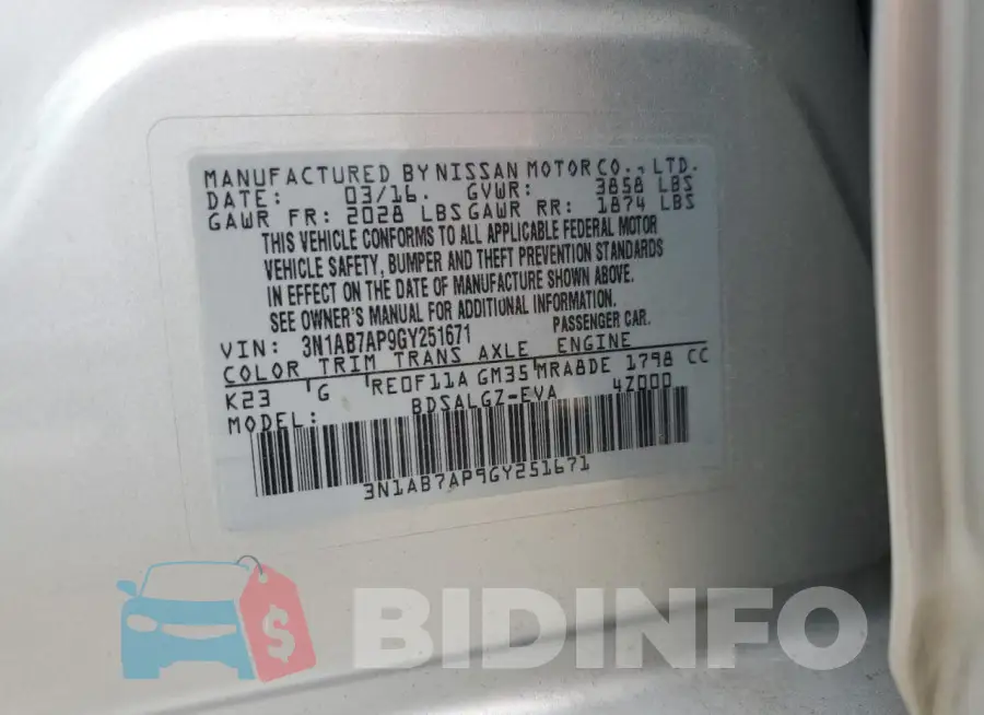 3N1AB7AP9GY251671 Photo# 12