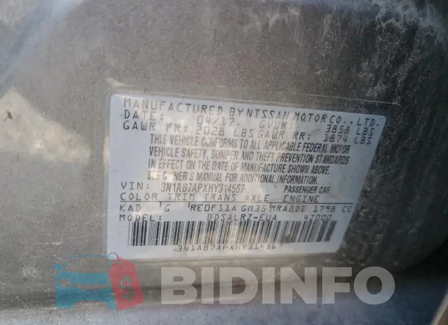 3N1AB7APXHY314567 Photo# 13