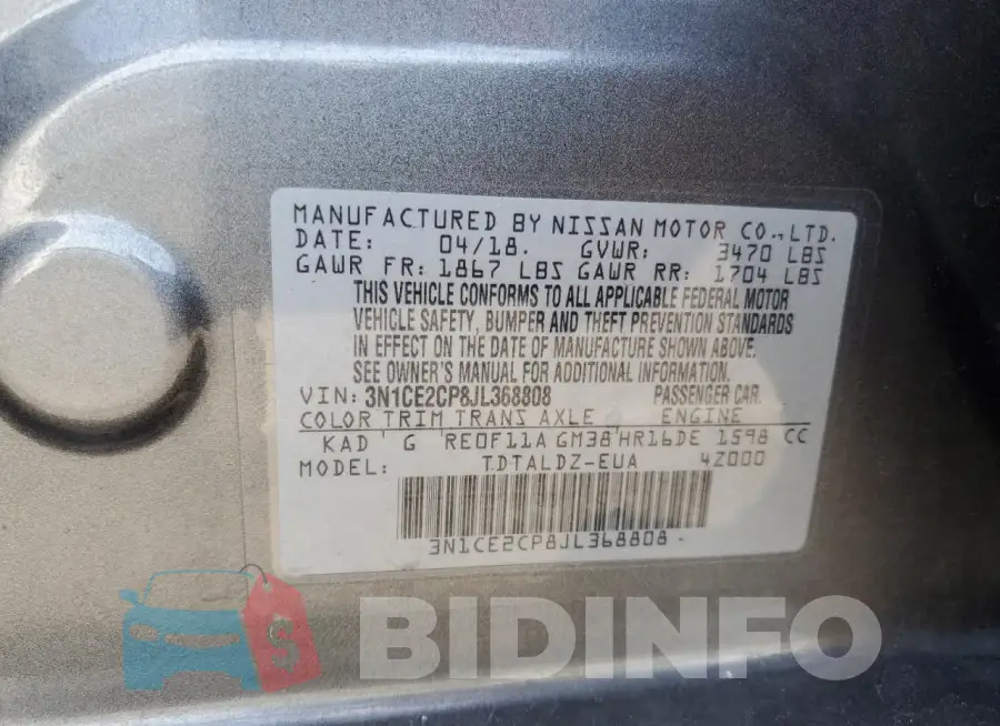3N1CE2CP8JL368808 Photo# 12