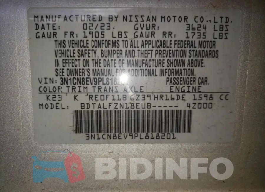 3N1CN8EV9PL818201 Photo# 12