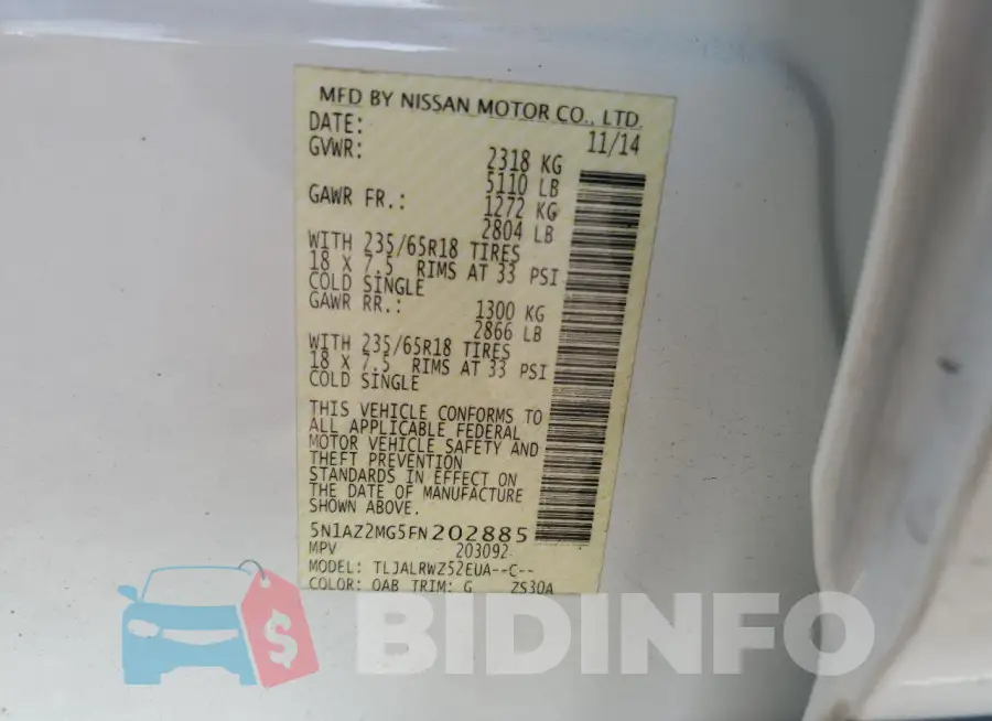 5N1AZ2MG5FN202885 Photo# 12