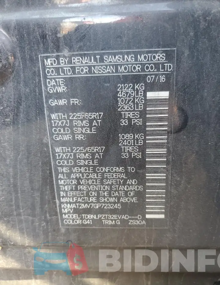 KNMAT2MV7GP723245 Photo# 13