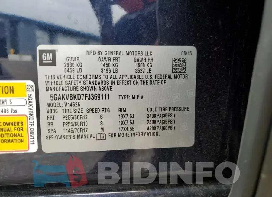 5GAKVBKD7FJ369111 Photo# 13
