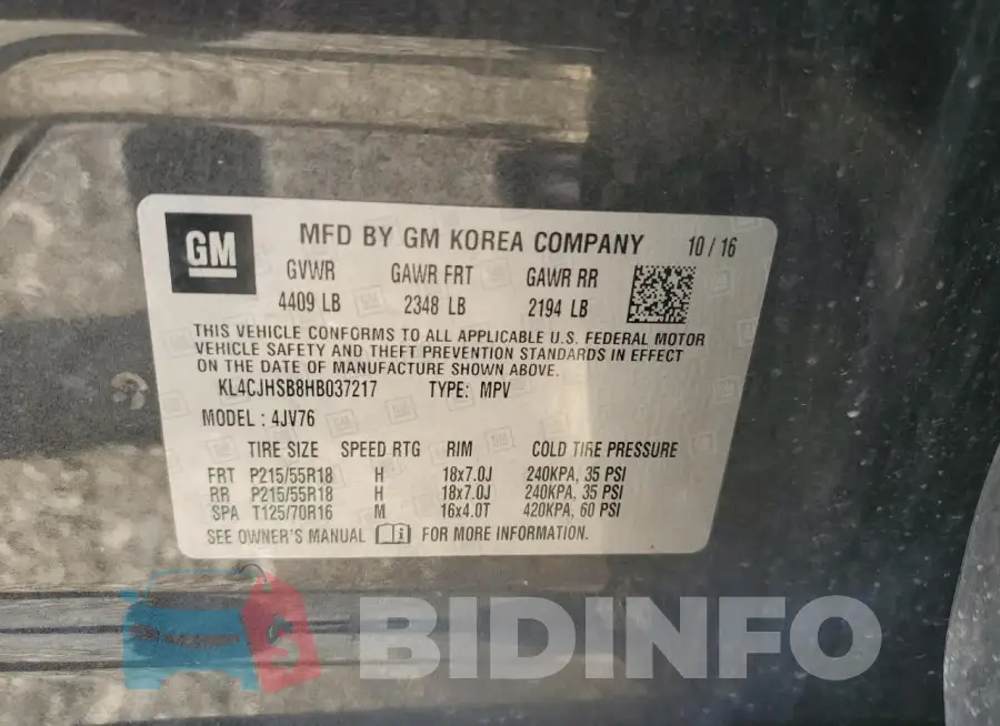 KL4CJHSB8HB037217 Photo# 13