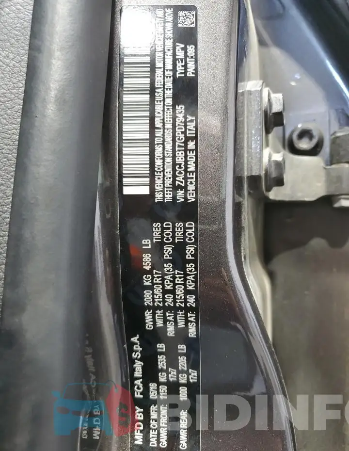 ZACCJBBT7GPD79435 Photo# 12