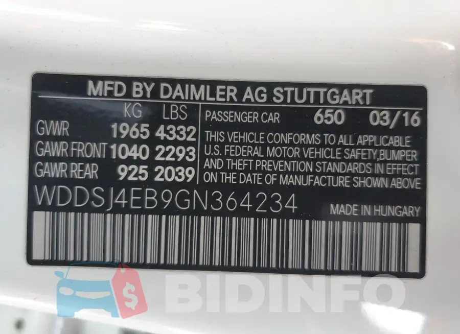 WDDSJ4EB9GN364234 Photo# 12
