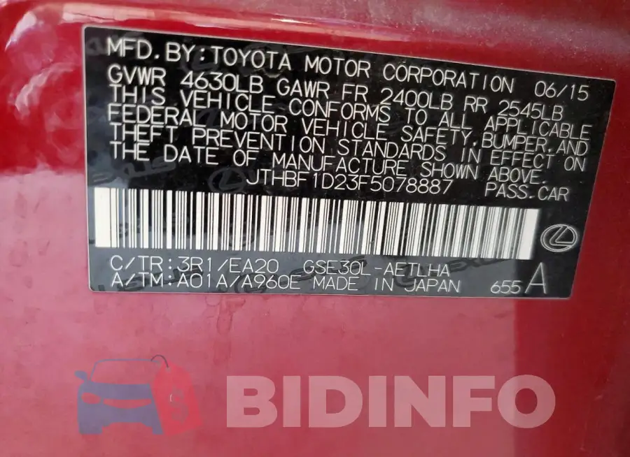 JTHBF1D23F5078887 Photo# 13