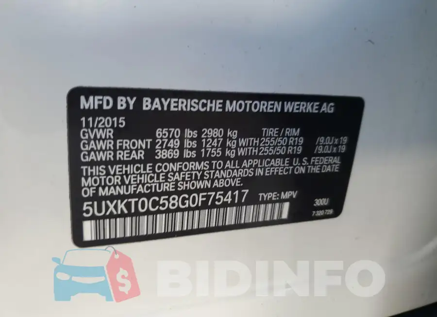 5UXKT0C58G0F75417 Photo# 13