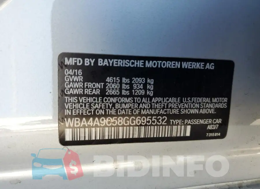 WBA4A9C58GG695532 Photo# 12