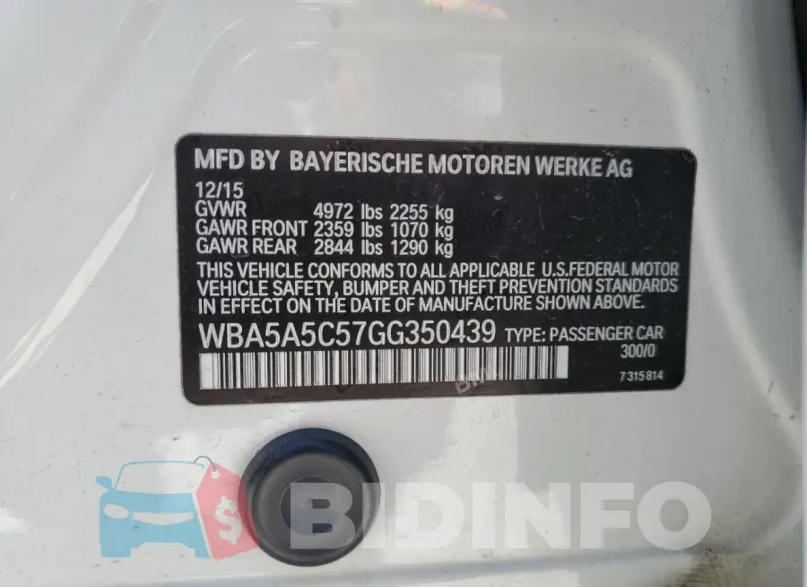 WBA5A5C57GG350439 Photo# 12