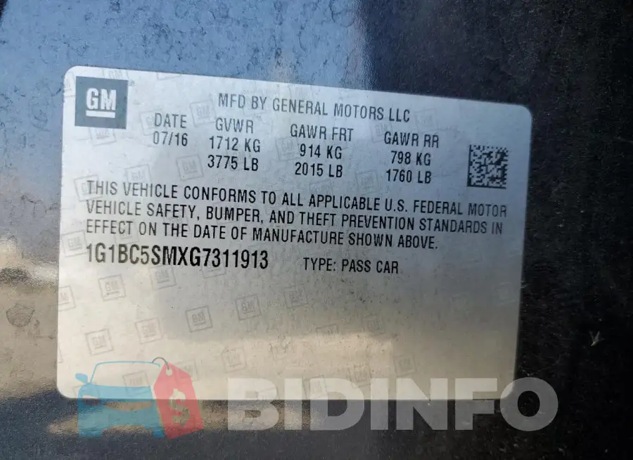 1G1BC5SMXG7311913 Photo# 13