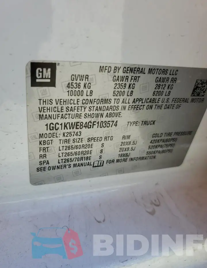 1GC1KWE84GF103574 Photo# 13