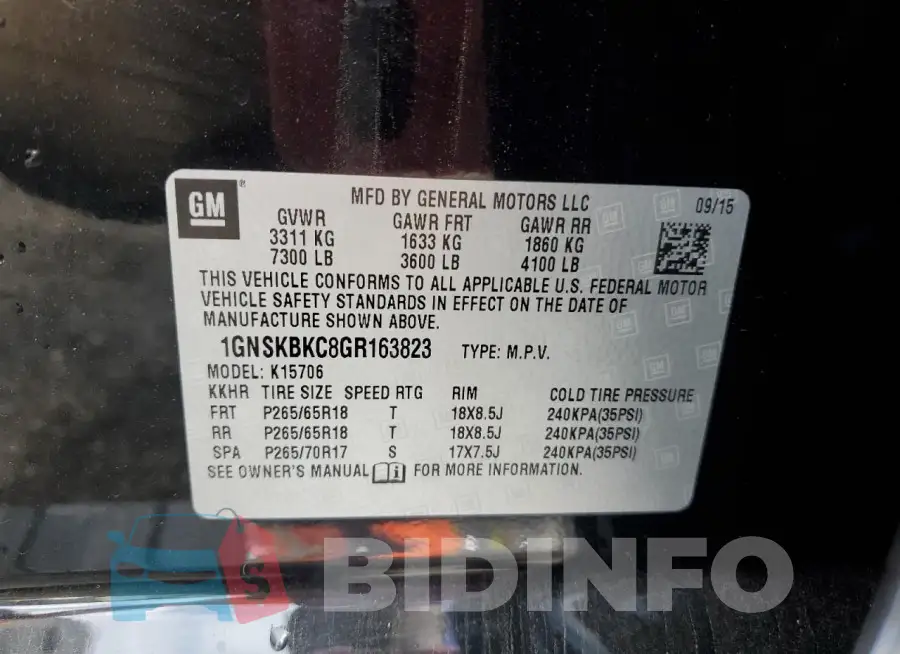 1GNSKBKC8GR163823 Photo# 13