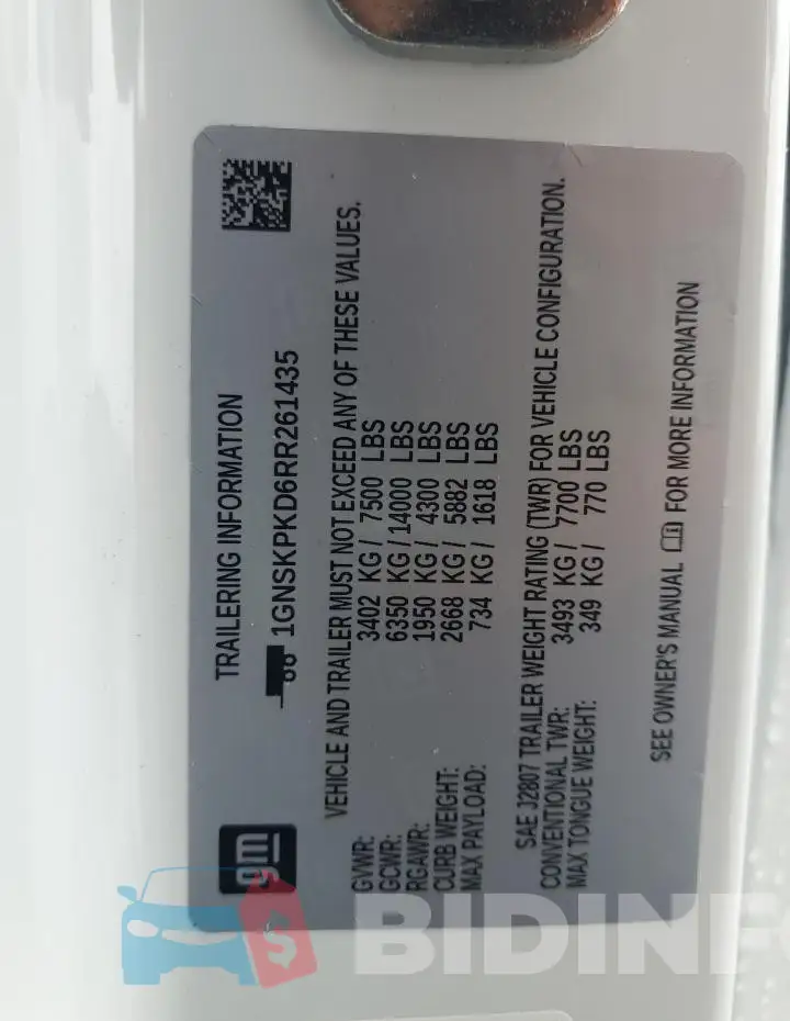 1GNSKPKD6RR261435 Photo# 13