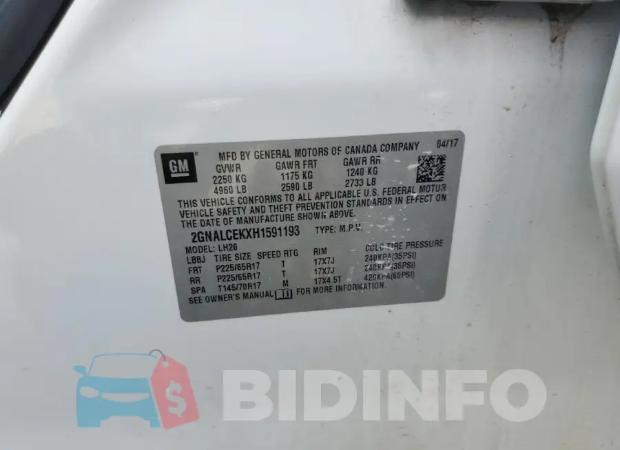 2GNALCEKXH1591193 Photo# 13
