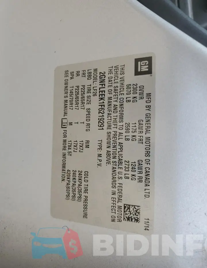2GNFLEEK1F6219291 Photo# 12