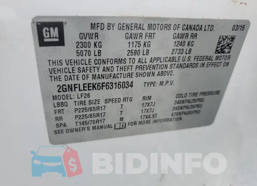 2GNFLEEK6F6316034 Photo# 13