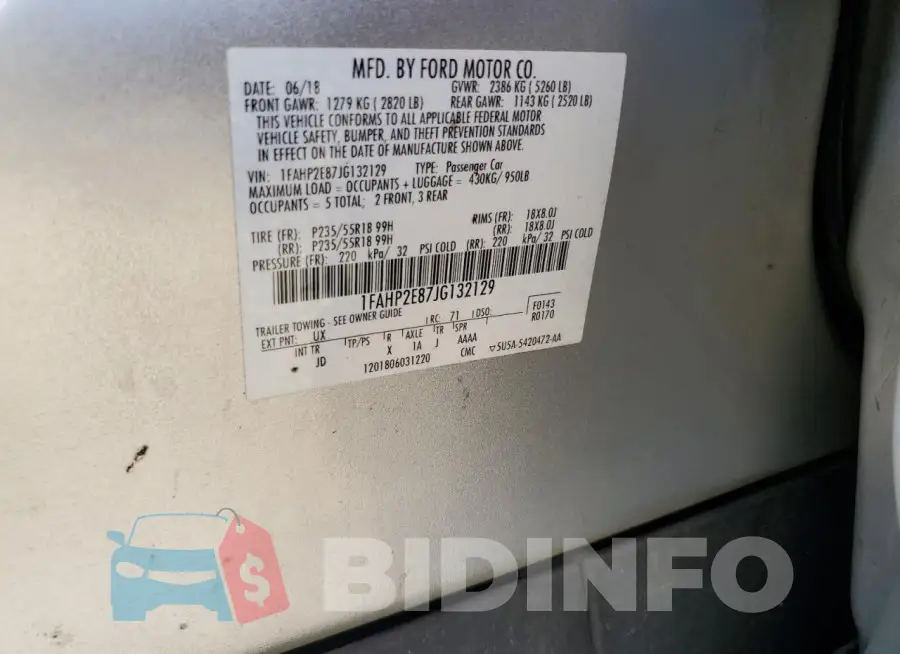 1FAHP2E87JG132129 Photo# 12
