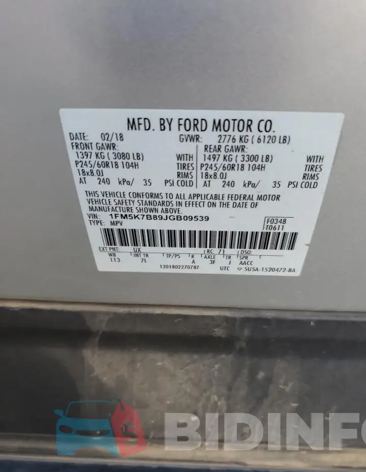 1FM5K7B89JGB09539 Photo# 14