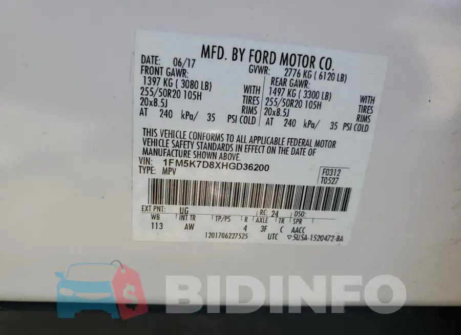1FM5K7D8XHGD36200 Photo# 13