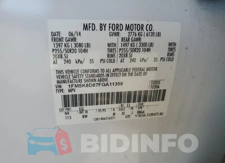 1FM5K8D87FGA11359 Photo# 13